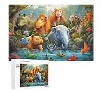 Puzzle Time - Jungle Friends Gathering by The Stream, 1000 PCS, Challenging Puzzle for Adults, New Year Decoration, for Screen-Free Relaxation at Home