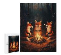 Puzzle Time - Laughing Foxes At Campfire, 500 PCS, Adult Wooden Jigsaw, Winter Activity Gift, with A Decorative Finished Picture