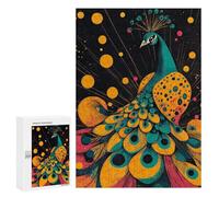 Puzzle Time - Majestic Peacock Illustration Vibrant And Elegant Design Peacock with Colorful Feathers, 300 PCS, Wooden Art Puzzle, Winter Activity Gift; for Shared Table Time