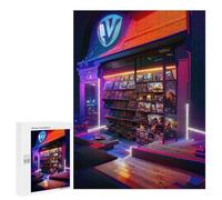 Puzzle Time - Neon Bookstore Glow, 500 PCS, Displayable Picture Puzzle, Year-End Present, for Mindful Indoor Entertainment