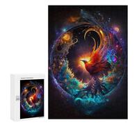 Puzzle Time - Phoenix Rising Cosmic Artwork, 300 PCS, Wooden Picture Puzzle for Grown-Ups, Birthday Gift; for Shared Table Time