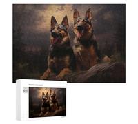 Puzzle Time - Two German Shepherds at Dusk, 300 PCS, Decorative Jigsaw for Grown-Ups, Winter Gift, for Relaxing Solo Or Group Play