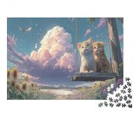 Puzzle Two Kittens on Wooden Swing Adults 1000 Pieces Pet Jigsaw Beautiful Decoration Educational Games 38x26cm/1000pcs