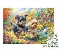 Puzzle Two Yorkies Running in Garden Adults 1000 Pieces Animal Jigsaw Beautiful Decoration Educational Games 70x50cm/1000pcs