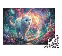 Puzzle White Cat Walks Among Butterflies Adults 1000 Pieces Pet Jigsaw Beautiful Decoration Educational Games 70x50cm/1000pcs