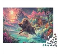 Puzzle Wild Boar Leaps Across Clear Stream for Adults 1000 Pieces Wildlife Jigsaw Beautiful Decoration for Men Women Educational Games 38x26cm/1000pcs