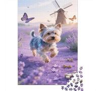 Puzzle Yorkshire Terrier Puppy 1000 Pieces Challenge Game for Adults, Pastoral Windmill Impossible Jigsaw Puzzles 1000 Piece Educational Game Home Decoration 1000pcs (75x50cm)