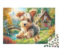 Puzzle Yorkshire Terrier Puppy Runs by Bridge Jigsaw for Adults 1000 Piece, Pet, Challenging for The Whole Family & Women, Gifts for Men 38x26cm/1000pcs