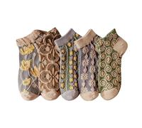 puzzlegame Flower Socks for Women | 5 Pairs Flower Cotton Socks for Women | Flower Patterned Pretty Cute Fall Decorative Socks, for Girl