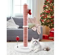 PuzzlePaw Christmas Cat Scratching Post,Christmas Cat Scratcher for Indoor Cats,Christmas Cat Tree Tower Activity Cat Play Center with Santa Danging Sock Toys and Gift Box