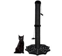 PuzzlePaw Gothic Cat Scratching Post with Spider Dangling Toys for Indoor Cats, Halloween Cat Scratcher,Activity Cat Play Center Cat Tree Tower Furniture with Spider Web Base,Black