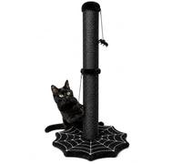 PuzzlePaw Gothic Cat Scratching Post with Spider Dangling Toys for Indoor Cats, Halloween Cat Scratcher,Activity Cat Play Center Cat Tree Tower Furniture with Spider Web Base,Black