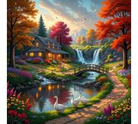 Puzzles 100 Pieces for Adults,13.8x13.8 Inch Jigsaw puzzles for adults Challenging Educational Games Home Decoration Puzzle Theme:Cottage River Landscape