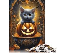 Puzzles 1000 Piece Halloween Cat Jigsaw Puzzles for Adults Wood Jigsaw Jigsaw Puzzles for Adults Birthday Present 1000pcs (75x50cm)