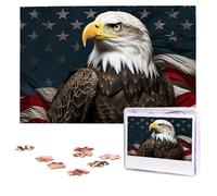 Puzzles 1000 Pieces (75 X 50 CM) Personalized Jigsaw Puzzles American bald eagle sitting on flag ribbon Challenging Photo Puzzle with Storage Bag Picture Puzzle for Adults Family