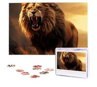 Puzzles 1000 Pieces (75 X 50 CM) Personalized Jigsaw Puzzles Angry Roaring Lion Challenging Photo Puzzle with Storage Bag Picture Puzzle for Adults Family