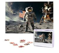 Puzzles 1000 Pieces (75 X 50 CM) Personalized Jigsaw Puzzles Astronaut Landing on The Moon Challenging Photo Puzzle with Storage Bag Picture Puzzle for Adults Family