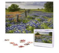 Puzzles 1000 Pieces (75 X 50 CM) Personalized Jigsaw Puzzles Texas Bluebonnets Scenery Challenging Photo Puzzle with Storage Bag Picture Puzzle for Adults Family