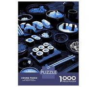 Puzzles 1000 Pièces Blue Monochrome Sushi Feast Illustration Puzzle Adulte, Jeu De Réflexion, Analyse Et Logique, Cadeaux De Noël Et D'anniversaire 38x26cm/1000pcs