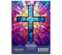 Puzzles 1000 Pièces Christain Cross Stained Glass Art Puzzle Adulte, Jeu De Réflexion, Analyse Et Logique, Cadeaux De Noël Et D'anniversaire 38x26cm/1000pcs
