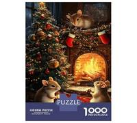 Puzzles 1000 Pièces Christmas Mice by Fireplace Puzzle Adulte, Jeu De Réflexion, Analyse Et Logique, Cadeaux De Noël Et D'anniversaire 70x50cm/1000pcs
