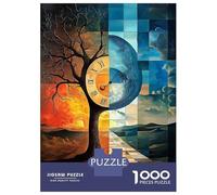 Puzzles 1000 Pièces Day And Night Stained Glass Surreal Artwork Puzzle Adulte, Jeu De Réflexion, Analyse Et Logique, Cadeaux De Noël Et D'anniversaire 38x26cm/1000pcs