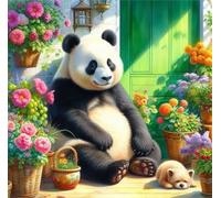 Puzzles 1000 Pieces for Adults,25.6x25.6 Inch Jigsaw puzzles for adults Challenging Educational Games Home Decoration Puzzle Theme:Courtyard Panda Flowers