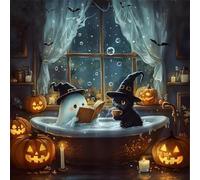 Puzzles 1000 Pieces for Adults,25.6x25.6 Inch Jigsaw puzzles for adults Challenging Educational Games Home Decoration Puzzle Theme:Bathroom Ghost Cat