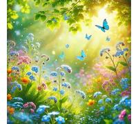 Puzzles 1000 Pieces for Adults,25.6x25.6 Inch Jigsaw puzzles for adults Challenging Educational Games Home Decoration Puzzle Theme:Sunlit Wildflowers Butterflies
