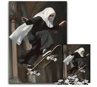 Puzzles 1000 Pieces for Adults A Nun on A Skateboard Challenging Puzzles Perfect for Halloween Christmas Birthday Gift 1000 PCS(75x50cm)
