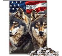 Puzzles 1000 Pieces for Adults American Flag Wolf Jigsaw Made of cardboard Colorful Home Decor & Interactive Family Game, size 38x26CM