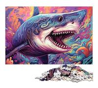 Puzzles 1000 Pieces for Adults Animal Art Shark Wooden Jigsaw Puzzles Family Interactive Game, Craft Gift with Colorful Artwork 50x75CM/19.68x29.52inch