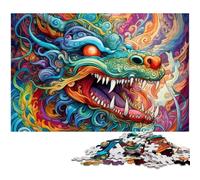 Puzzles 1000 Pieces for Adults Art Flying Dragons Wooden Jigsaw Brain Teaser Game, Interactive Family Game, Suitable for Ages 14+ 50x75CM/19.68x29.52inch