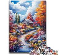 Puzzles 1000 Pieces for Adults Autumn Arrives at The House Educational Family Game with Fully Interlocking Randomly Shaped Pieces 50x75cm