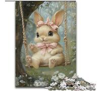Puzzles 1000 Pieces for Adults Baby Bunny on The Swing, Toys Educational Games Stress Relieving Enhance Love between Couples (Size 50x75cm)