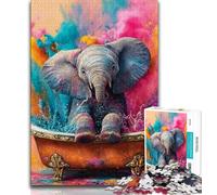 Puzzles 1000 Pieces for Adults Baby Elephant Taking A Bath Teenager Jigsaw,Educational Games Home Decoration Birthday Present, Gifts, Wall Art (size 38x26cm)