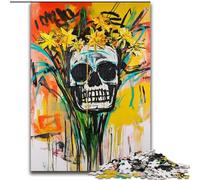 Puzzles 1000 Pieces for Adults Basquiat-style Flowers And Skulls, Family Game Stress Reliever Difficult Challenge Enhance Love between Couples (Size 50x75cm)