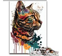 Puzzles 1000 Pieces for Adults Bengal Cat Pop Art Animal Made of Wood, Perfect Christmas & New Year Gift, 50x75cm for Home Decor, Brain Training