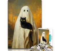 Puzzles 1000 Pieces for Adults Black Cat And Ghost 1000 Pieces for Teenagers,with Matching Poster And Trivia Sheet for Ages 14+ 38x26cm