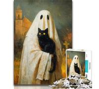 Puzzles 1000 Pieces for Adults Black Cat And Ghost Adult Puzzles,learning Educational for Is Ideal As A Gift for The Whole Family 75x50cm