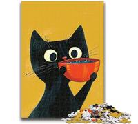 Puzzles 1000 Pieces for Adults Black Cat Drinking Coffee Help The Brain Exercise Addictive Toys to Cultivate Patience Artists Collection, Fine Art 26x38cm