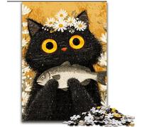 Puzzles 1000 Pieces for Adults Black Cat Eating Fish 1000-Piece Jigsaw Puzzle for The Whole for Women, Gifts for Men 50X75CM