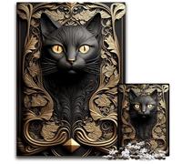 Puzzles 1000 Pieces for Adults Black Cat Golden Art Deco cardboard Jigsaw Brain Teaser Game, Interactive Family Game, Suitable for Ages 14+ 26X38CM/10.23x14.96inch