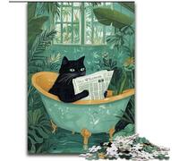 Puzzles 1000 Pieces for Adults Black Cat in The Bathroom, Family Game Stress Reliever Difficult Challenge Enhance Love between Couples (Size 50x75cm)