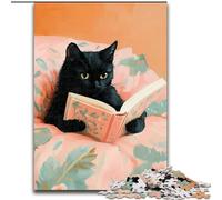 Puzzles 1000 Pieces for Adults Black Cat Reading, Suitable for People Aged 14 And Above Educational Games Secret Santa Gifts 26x38cm