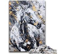 Puzzles 1000 Pieces for Adults Black Golden Horse Challenging To Complete But Fun And Humorous with Matching Poster And Trivia Sheet 50x75cm