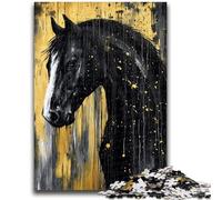 Puzzles 1000 Pieces for Adults Black Golden Horse Challenging To Complete But Fun And Humorous with Matching Poster And Trivia Sheet 50x75cm