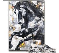 Puzzles 1000 Pieces for Adults Black Golden Horse, Elephant Toy Intellectual Game Birthday Present, Gifts, Wall Art for Ages 14+ (Size 50x75cm)