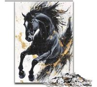Puzzles 1000 Pieces for Adults Black Golden Horse, Suitable for Ages 14 And Up Home Decor Deal As Gifts for The Whole Family (Size 26x38cm)
