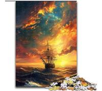 Puzzles 1000 Pieces for Adults Boat at Sunset Made of Wood, Making It A Great Gift for Family Fun 50x75cm for Home Decor, Brain Training